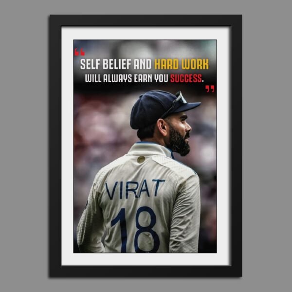 Virat Kohli Inspirational Quotes Moments || A4 Size Cricket Wall Art Photo Frame || Wall Painting For Indian Cricket Fans Room || Cafe Wall Frame Laminated Photo Frame Black Framed
