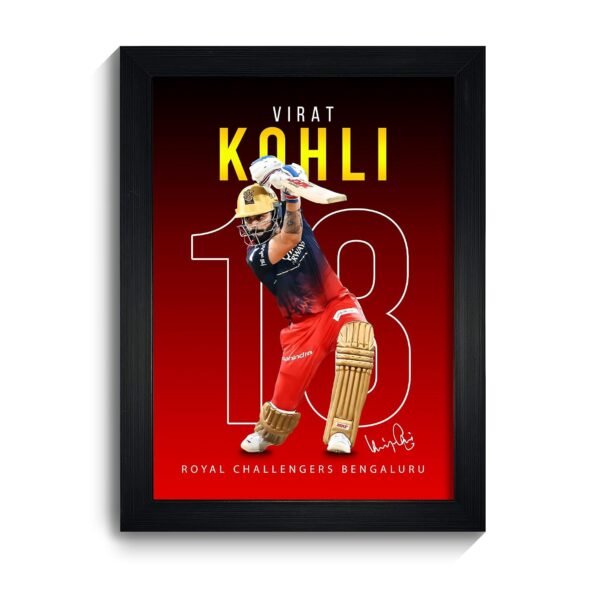 MODERN GALLERY MART Virat Kohli RCB Poster with Frame | A4 Size Cricket Wall Art | RCB Cricket Wall Art | Virat Kohli Photo Frame for Bedroom, Office & Cricket Fans