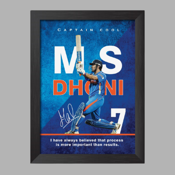 MS Dhoni – Indian Cricket Legend | A4 Size (12 × 8 Inches) Framed Poster