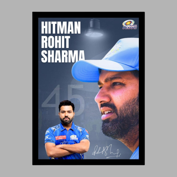 Rohit Sharma – Side Profile Blue Helmet Art | A4 Size (12 × 8 Inches) Framed Poster