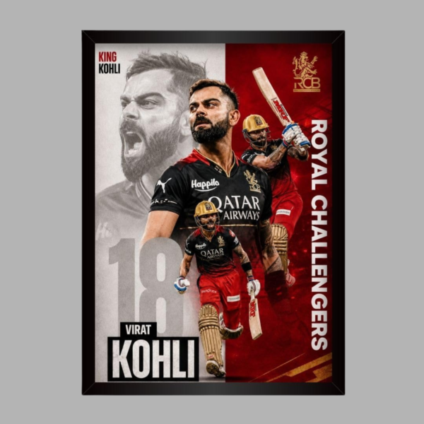Virat Kohli Framed Poster | King Kohli 18 Wall Art | RCB Edition | A4 Size | Cricket Legend | Premium Sports Decor for Cricket Fans |