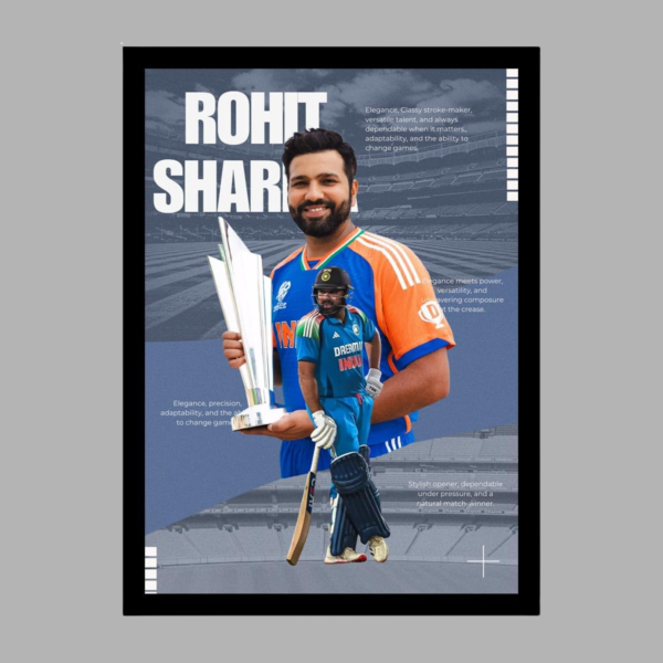 Rohit Sharma Lifting World Cup Trophy Art || A4 Size Frame || Indian Cricketers Photo Frame|| Posters for Wall Player Sports Room Decoration ||